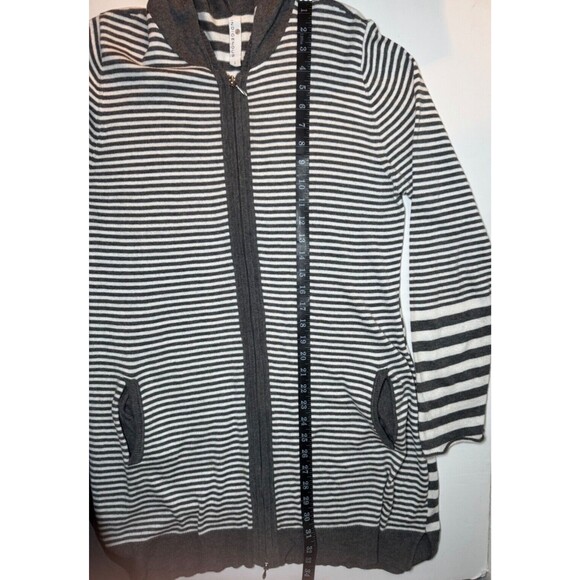 Indigenous Organic Cotton Striped Full Zip Tunic Hoodie Jacket Large Gray White - Picture 8 of 13